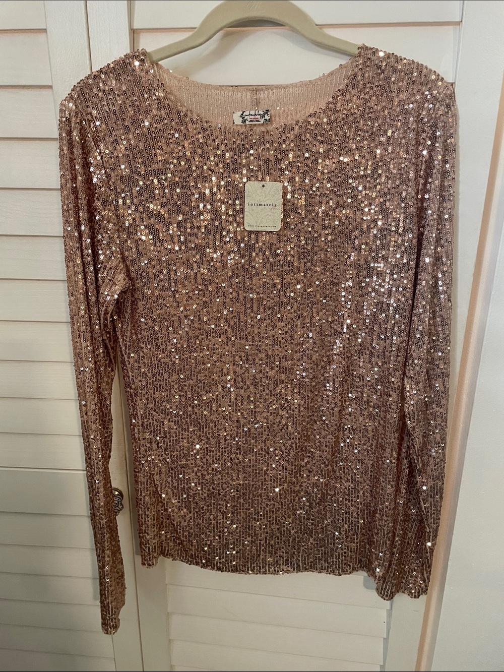 Free People Sequin Long-Sleeve Top - Rose Gold Size Medium NWT